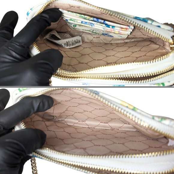 Aldo Flora Small Crossbody Purse w/Chain Strap White Floral Print - Picture 7 of 9